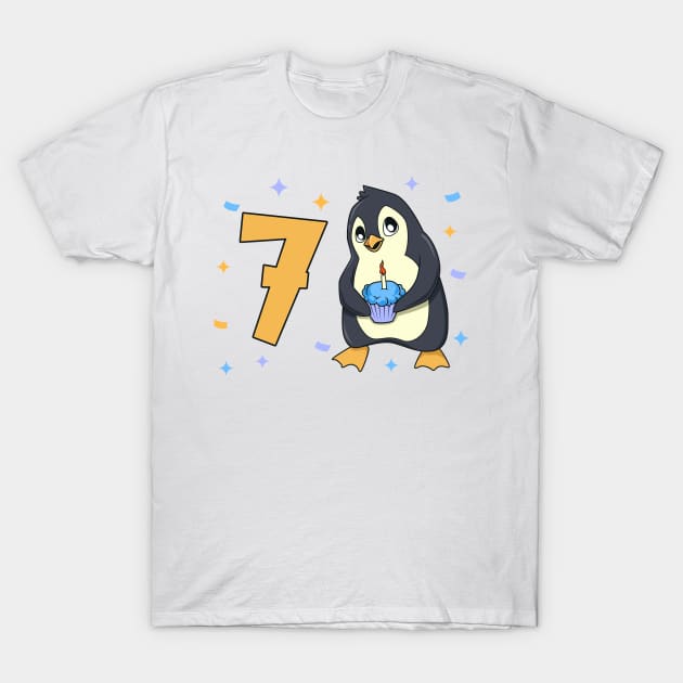 I am 7 with penguin - kids birthday 7 years old T-Shirt by Modern Medieval Design